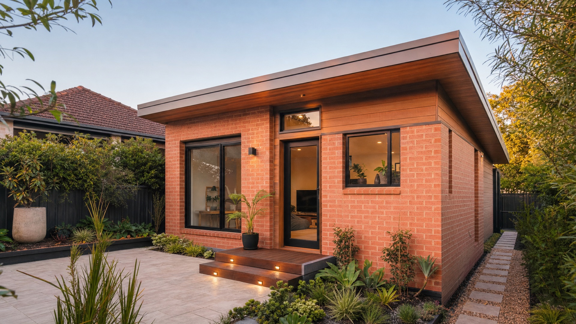 Detached granny flat in a leafy backyard — illustrative concept