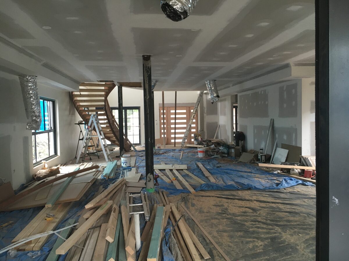 During the build — ground-floor structure and services before lining