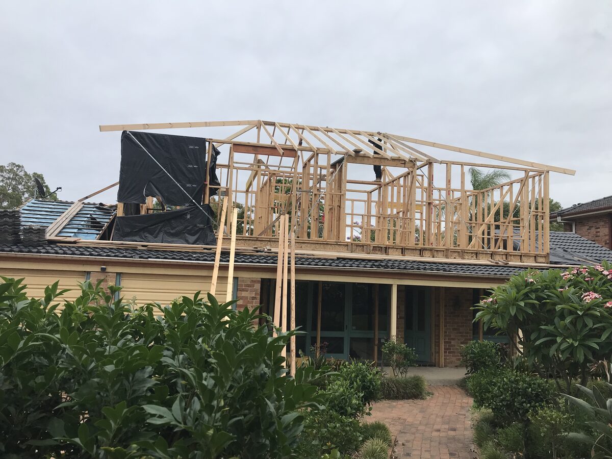 During the build — the new roof structure going on over the second storey
