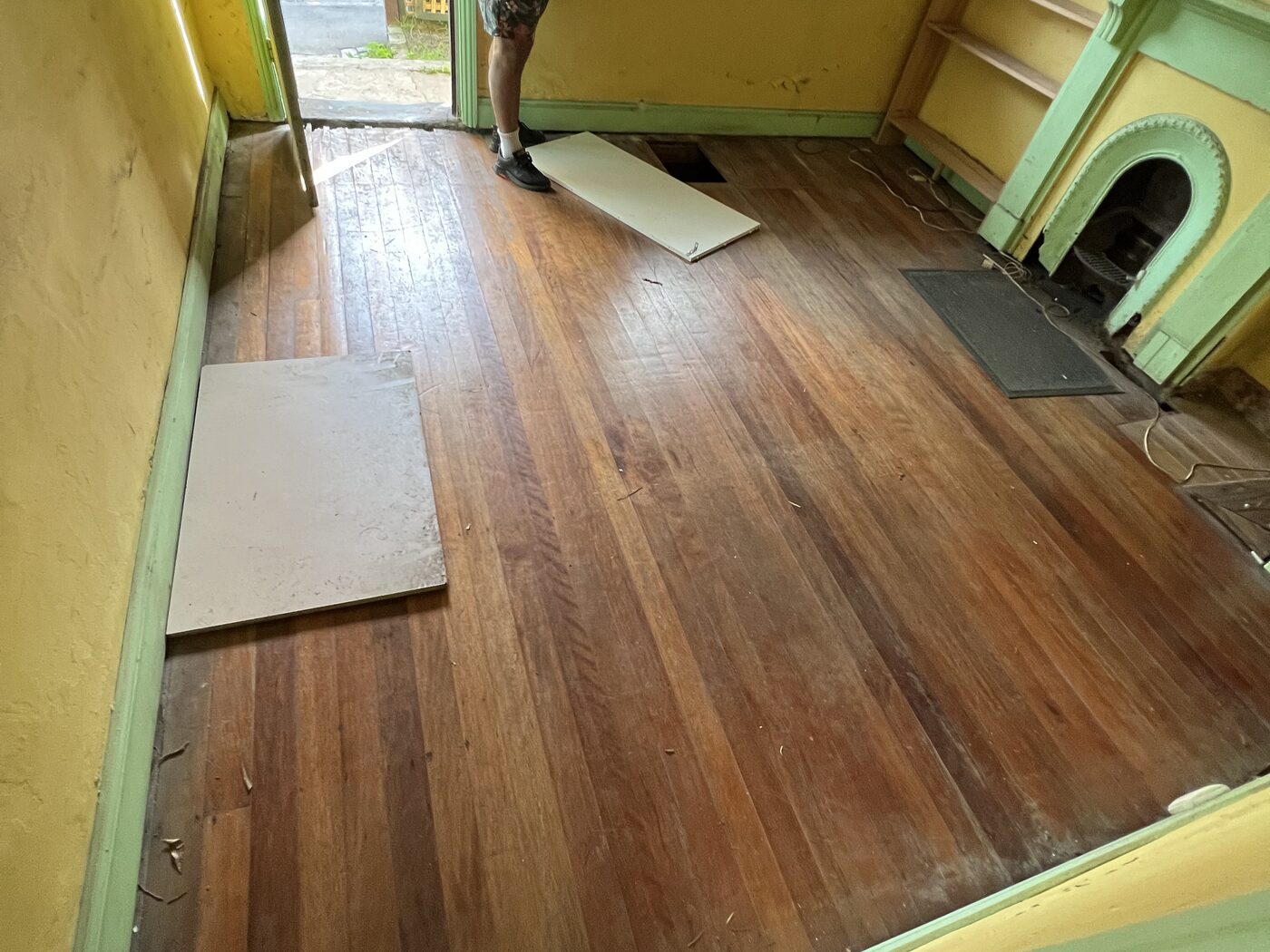 Before — The original period interior stripped back during the renovation, and a finished interior after
