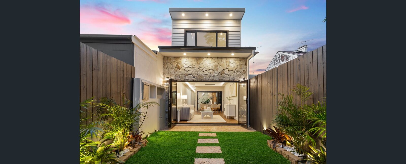 Completed Panadium home renovation in Erskineville at dusk